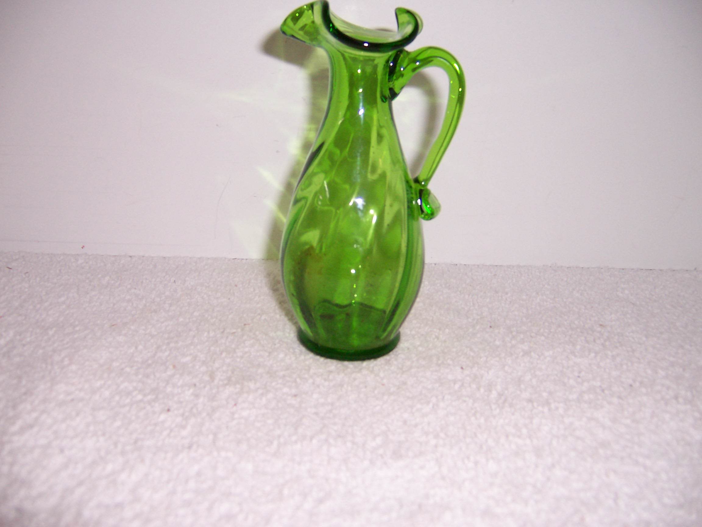 V043 070114 1164 Small Green Glass Syrup Pitcher 1 