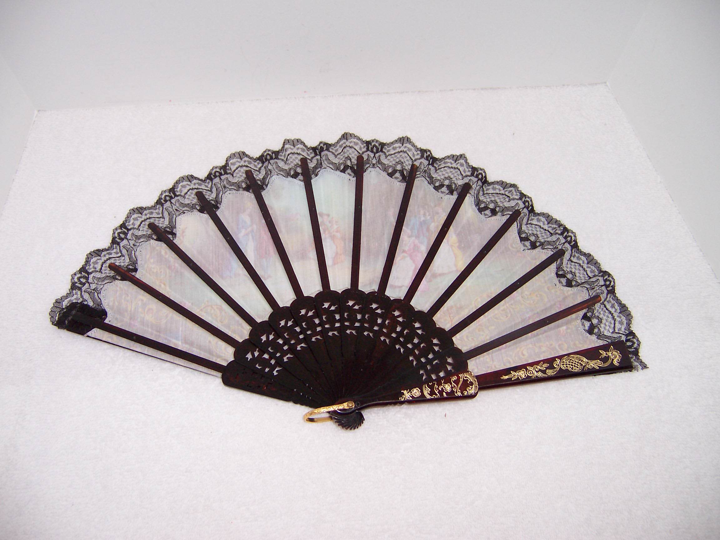 Triple A Resale Folding Hand Fan Black with Gold Trim