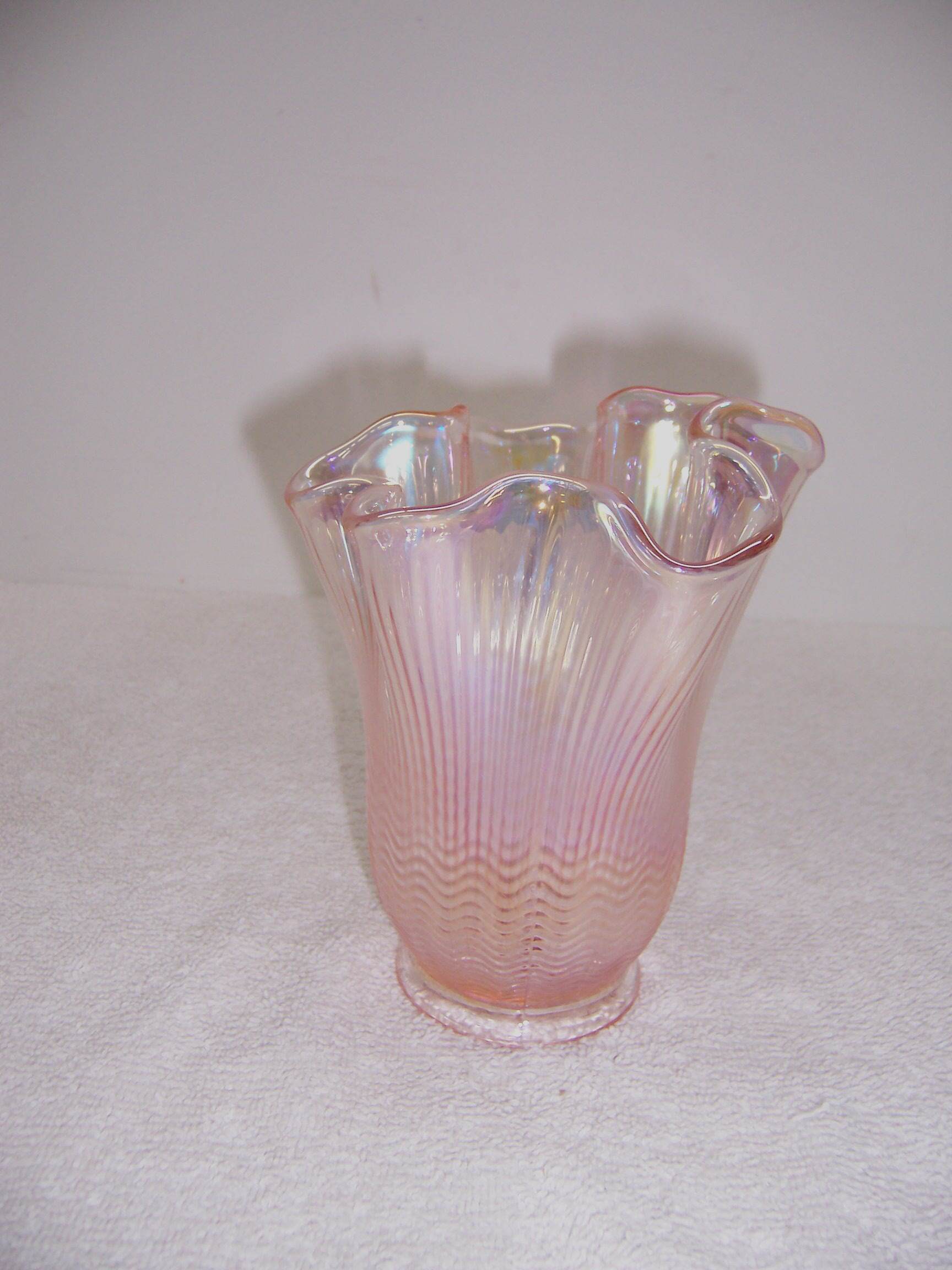 Fenton Pink Carnival Glass Vase Triple A Resale