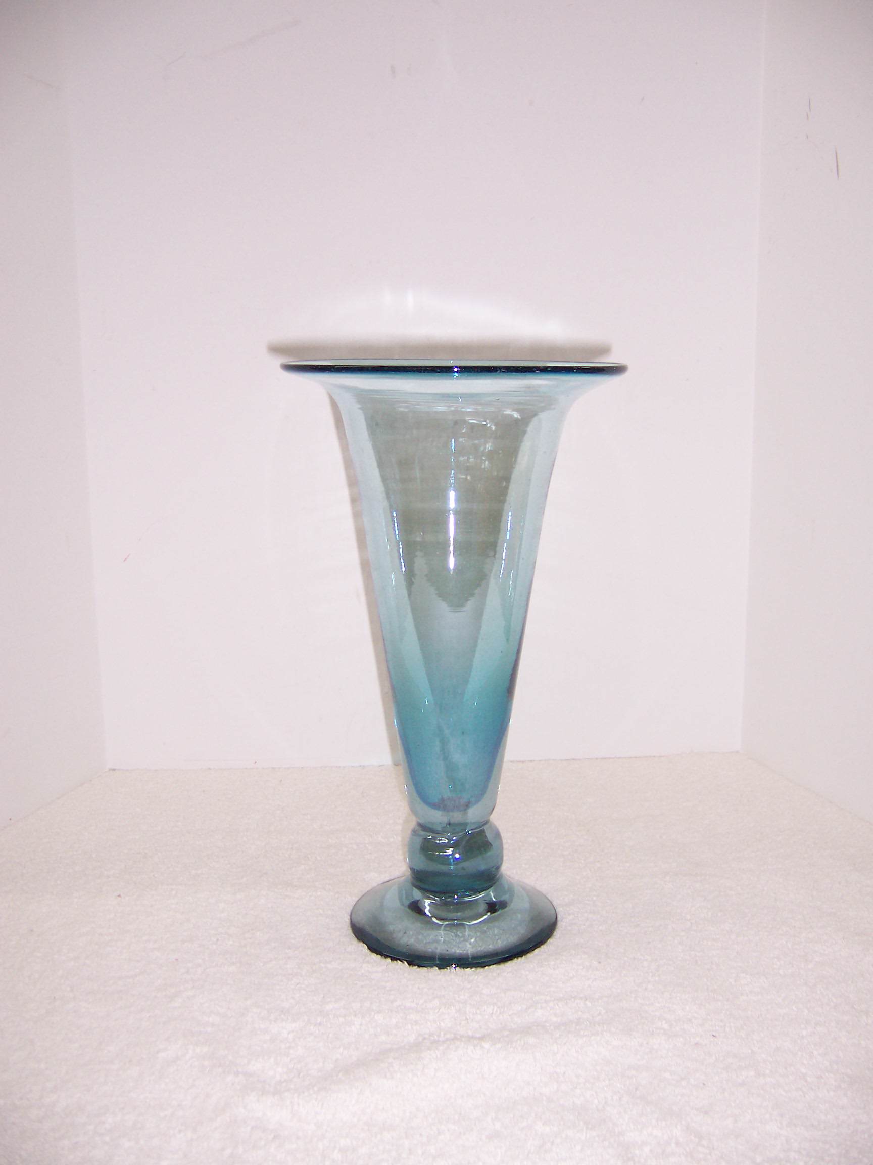 PBA YS 12 015 Tall Fluted Footed Light Blue Glass Vase 12 1