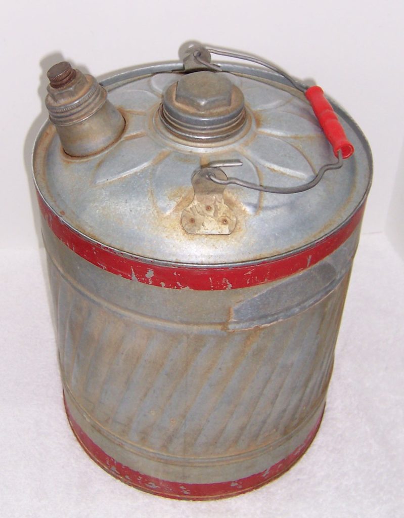 Vintage Galvanized Metal Gas Can Red Stripes