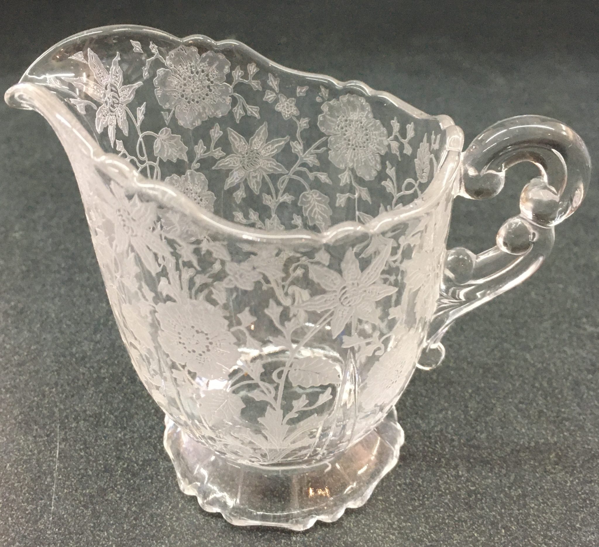 Cambridge Crystal Etched Wildflower Pattern Footed Creamer